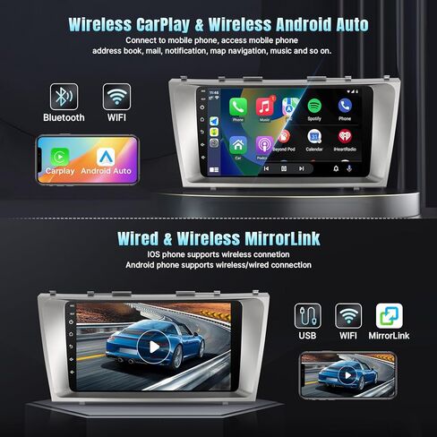 Naifay Car Radio for Toyota Camry 2006 2007 2008 2009 2010 2011 with Wireless Carplay & Android Auto, 2+32G 9" IPS Touch Screen Car Stereo for Camry with Bluetooth/GPS/WiFi/SWC/Split Screen/Camera in Kuwait