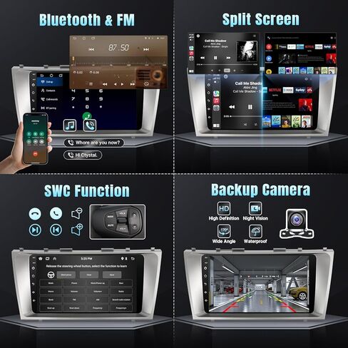 Naifay Car Radio for Toyota Camry 2006 2007 2008 2009 2010 2011 with Wireless Carplay & Android Auto, 2+32G 9" IPS Touch Screen Car Stereo for Camry with Bluetooth/GPS/WiFi/SWC/Split Screen/Camera in Kuwait
