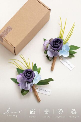 Ling's Moment Ivory&Greenery Eucalyptus Boutonniere for Men Wedding with Pins,Set of 2,Groom and Groomsmen Boutonniere for Wedding Ceremony Anniversary,Dinner Party and Prom Flowers in Saudi Arabia
