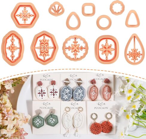 Puocaon Boho Polymer Clay Cutters - 6 Pcs Bohemian Clay Cutters for Polymer Clay Jewelry, Morocco Donut Clay Earrings Cutters, Pendant Embossed Hook Polymer Clay Jewelry Cutters in Saudi Arabia