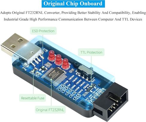 Waveshare Industrial USB TO TTL Converter 6pin Serial Cable, Original FT232RNL Chip Better Stability & Compatibility, Compatible with Linux Android WinCE Win7/8/8.1/10/11, 300bps ~ 3Mbps Data Rate in Saudi Arabia