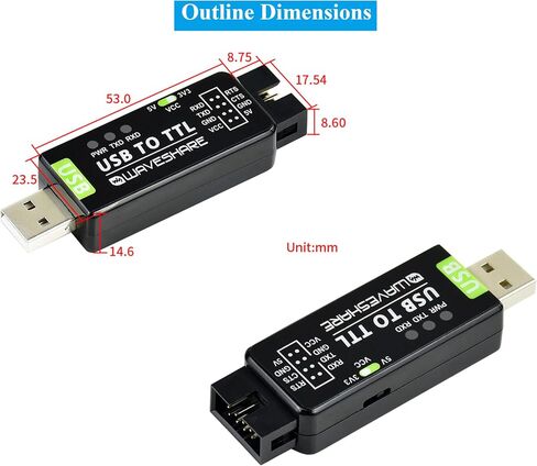 Waveshare Industrial USB TO TTL Converter 6pin Serial Cable, Original FT232RNL Chip Better Stability & Compatibility, Compatible with Linux Android WinCE Win7/8/8.1/10/11, 300bps ~ 3Mbps Data Rate in Saudi Arabia