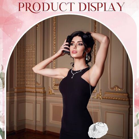 Hicarer 5 Pcs Women Roses Clutch Purse with Detachable Strap Money Clip Rose Jewelry Set Satin Red Flower Evening Handbag Gold Rose Necklace Earrings Bracelet for Wedding Gifts in Saudi Arabia