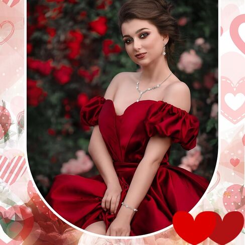 Hicarer 5 Pcs Women Roses Clutch Purse with Detachable Strap Money Clip Rose Jewelry Set Satin Red Flower Evening Handbag Gold Rose Necklace Earrings Bracelet for Wedding Gifts in Saudi Arabia