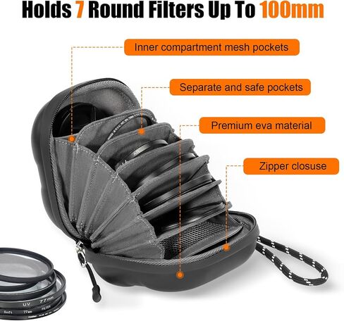 Cwatcun Hard Shell Lens Filter Case, Camera Filter Case for 7 Filters Up to 100mm with Hand Strap, Dustproof & Waterproof Camera Lens Filter Storage Case for ND UV CPL Filter Pouch in Saudi Arabia