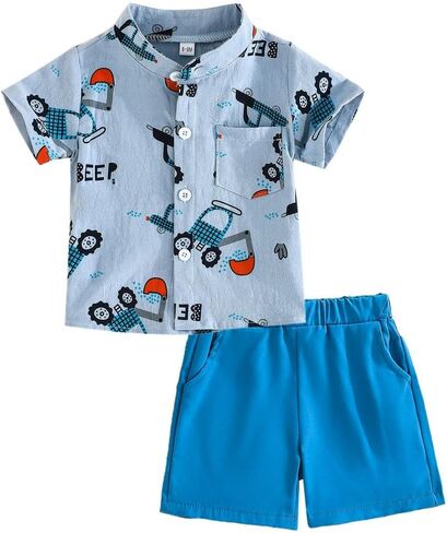 SUREPOCH Baby Boy Clothes Toddler Summer Outfits Short-sleeved Shirt Elastic Pants Two-piece Set Cute Baby Boy Outfits in Saudi Arabia