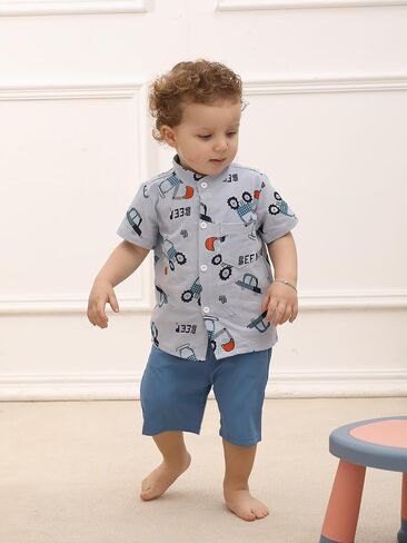 SUREPOCH Baby Boy Clothes Toddler Summer Outfits Short-sleeved Shirt Elastic Pants Two-piece Set Cute Baby Boy Outfits in Saudi Arabia