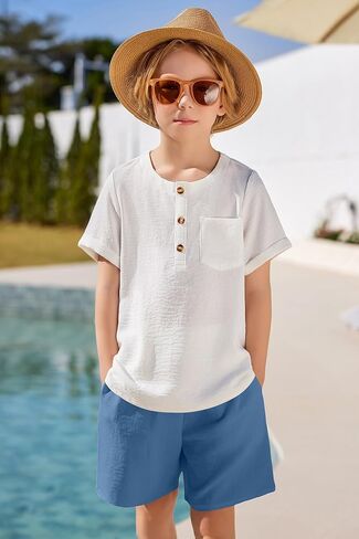 Arshiner Toddler Boy Outfits Summer Summer Thirt Henley T-Shirt & Shorts مع جيب لمدة 2-8 سنوات أطفال in Saudi Arabia