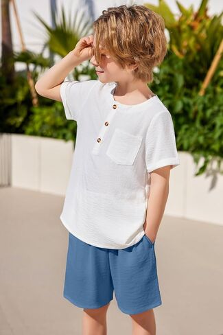 Arshiner Toddler Boy Outfits Summer Summer Thirt Henley T-Shirt & Shorts مع جيب لمدة 2-8 سنوات أطفال in Saudi Arabia