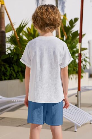 Arshiner Toddler Boy Outfits Summer Summer Thirt Henley T-Shirt & Shorts مع جيب لمدة 2-8 سنوات أطفال in Saudi Arabia