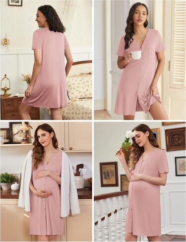 Ekouaer 2 Pack Labor/Delivery/Hospital Gown 3 in 1 Maternity Dress V Neck Nursing Nightgown Postpartum Pajamas with Button in Saudi Arabia
