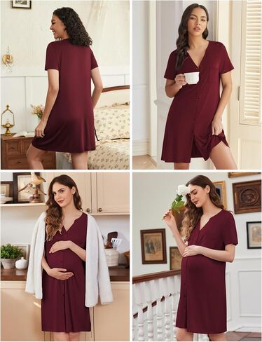 Ekouaer 2 Pack Labor/Delivery/Hospital Gown 3 in 1 Maternity Dress V Neck Nursing Nightgown Postpartum Pajamas with Button in Saudi Arabia