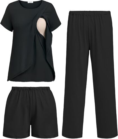 Ekouaer 3 PCS Pajamas Pajamas مجموعة بعد الولادة الرضاعة الطبيعية القمصان القصيرة ، شورت الحمل وسروال PJS S-XXL in Saudi Arabia