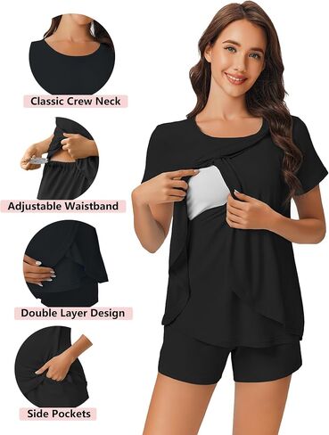 Ekouaer 3 PCS Pajamas Pajamas مجموعة بعد الولادة الرضاعة الطبيعية القمصان القصيرة ، شورت الحمل وسروال PJS S-XXL in Saudi Arabia