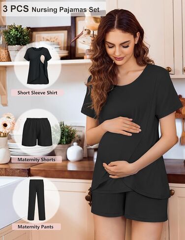 Ekouaer 3 PCS Pajamas Pajamas مجموعة بعد الولادة الرضاعة الطبيعية القمصان القصيرة ، شورت الحمل وسروال PJS S-XXL in Saudi Arabia
