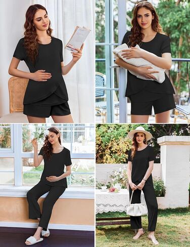 Ekouaer 3 PCS Pajamas Pajamas مجموعة بعد الولادة الرضاعة الطبيعية القمصان القصيرة ، شورت الحمل وسروال PJS S-XXL in Saudi Arabia