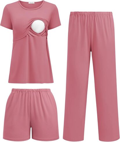 ekouaer 3 قطعة ما بعد الولادة pajamas مجموعة قصيرة الأكمام القمصان الرضاعة الطبيعية سراويل الحمل وسروال الأمومة pjs in Kuwait