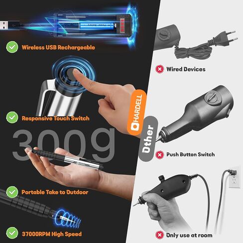Electric Engraving Pen HARDELL 37000RPM, USB Cordless Engraving Machine for Artists&DIYers, Portable DIY Rotary Engraver for Jewelry Wood Glass Stone Carving in Saudi Arabia