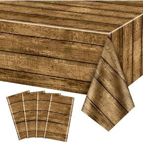 4 Pack Western Party Tablecloths, 54x87'' Western Party Table Cover Plastic Disposable Wild West Wooden House Barn Door Table Covers for Western Themed Party Kids Birthday Party Decorations