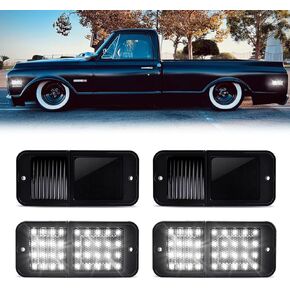 LED Side Marker Lights for 1968-1972 Chevy C10 & GMC Pickup Trucks C15 C25 C35 Amber Red Front Rear Bumper Marker Lamps, Smoked Len 4PCS