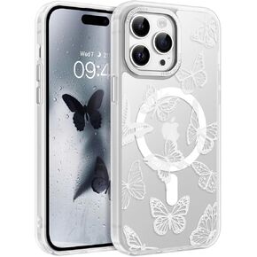 BENTOBEN for iPhone 14 Pro Max Case, Cute Butterfly Pattern Magnetic Case [Compatible with MagSafe] Translucent Matte Slim Women Girl Protective Cover Cases for iPhone 14 Pro Max 6.7 inch, Black