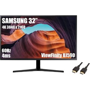 SAMSUNG 32" UR59 Series ViewFinity 4K UHD (3840x2160) Curved Monitor, 60Hz, 4ms, Display Port, 3-Sided Frameless, Eye Saver Mode, HDMI, Dark Blue Gray, with MTC HDMI Cable