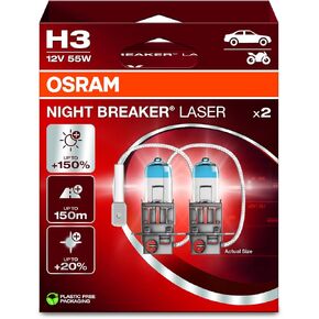 OSRAM NIGHT BREAKER LASER H7, +150% Brighter Halogen Headlight Lamp, 64210NL-2HB, 12V, Hanging Folding Box (2 Lamps)