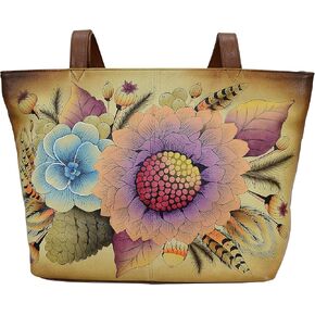 Anna by Anuschka Women Hand Painted Genuine Leather Large Tote - Vintage Garden
