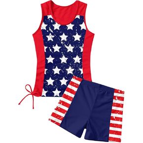RAISEVERN Girls Swimsuit Two Piece Tankini Cute Summer Bathing Suit Boyshort Beach Modest Swimwear for 7-12 Years