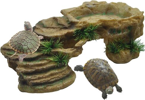 kathson Turtle Basking Platform with Suction Cup Tortoise Climbing Rest Terrace Resin Step Decoration Reptile Habitat Rock Decor for Frogs,Lizards,Geckos,Bearded Dragon-L in Saudi Arabia
