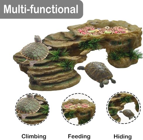 kathson Turtle Basking Platform with Suction Cup Tortoise Climbing Rest Terrace Resin Step Decoration Reptile Habitat Rock Decor for Frogs,Lizards,Geckos,Bearded Dragon-L in Saudi Arabia