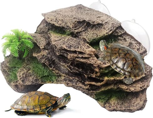 kathson Turtle Basking Platform with Suction Cup Tortoise Climbing Rest Terrace Resin Step Decoration Reptile Habitat Rock Decor for Frogs,Lizards,Geckos,Bearded Dragon-L in Saudi Arabia