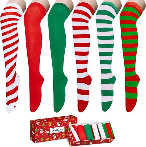 Striped Thigh High Socks - Knee High Over the Knee Socks for Women Teen Girls 4 Pack, School Socks Long Socks Over the Knee Socks in Saudi Arabia