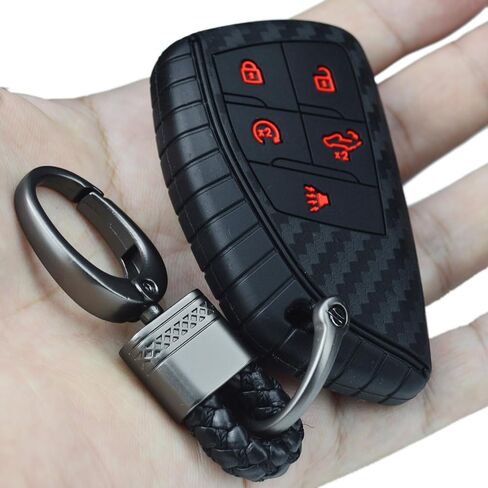 Carbon Silicone Key Fob Cover Case + Keychain for Chevrolet Silverado and GMC Sierra Canyon and Buick Envision 2021 2022 2023 2024 2025 in Saudi Arabia