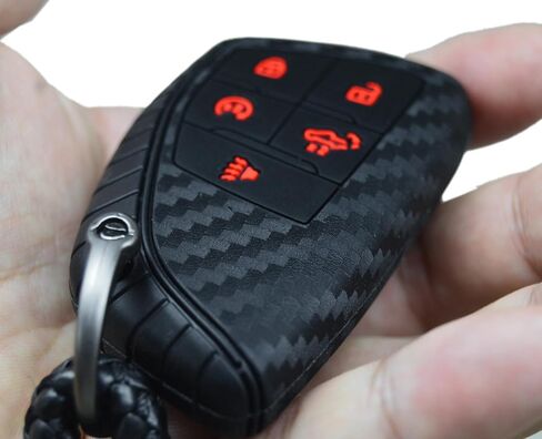 Carbon Silicone Key Fob Cover Case + Keychain for Chevrolet Silverado and GMC Sierra Canyon and Buick Envision 2021 2022 2023 2024 2025 in Saudi Arabia