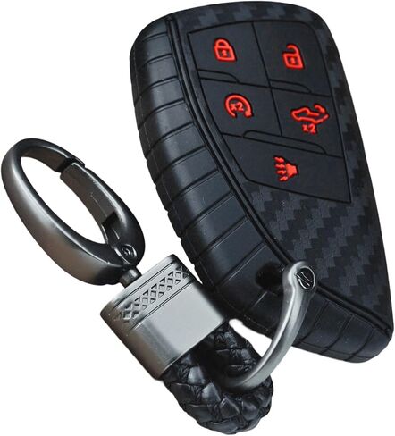 Carbon Silicone Key Fob Cover Case + Keychain for Chevrolet Silverado and GMC Sierra Canyon and Buick Envision 2021 2022 2023 2024 2025 in Saudi Arabia