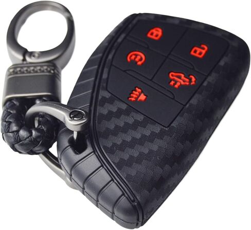Carbon Silicone Key Fob Cover Case + Keychain for Chevrolet Silverado and GMC Sierra Canyon and Buick Envision 2021 2022 2023 2024 2025 in Saudi Arabia