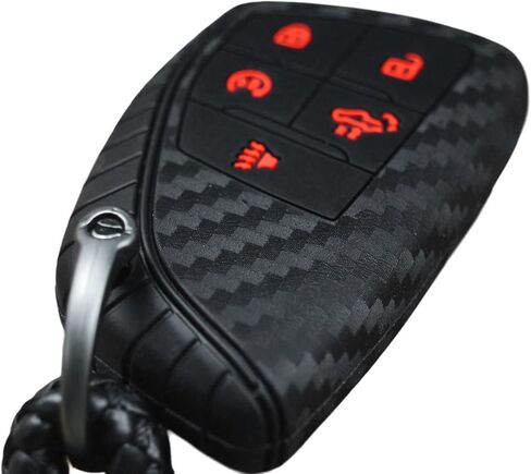 Carbon Silicone Key Fob Cover Case + Keychain for Chevrolet Silverado and GMC Sierra Canyon and Buick Envision 2021 2022 2023 2024 2025 in Saudi Arabia