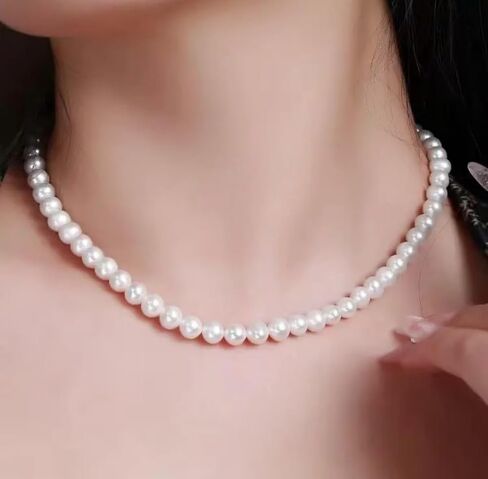 White Freshwater Cultured Pearl Necklace for Women with AAAAA Quality Round, Pearl Gifts for Christmas, Holidays，Valentine's Day and Anniversary in Saudi Arabia