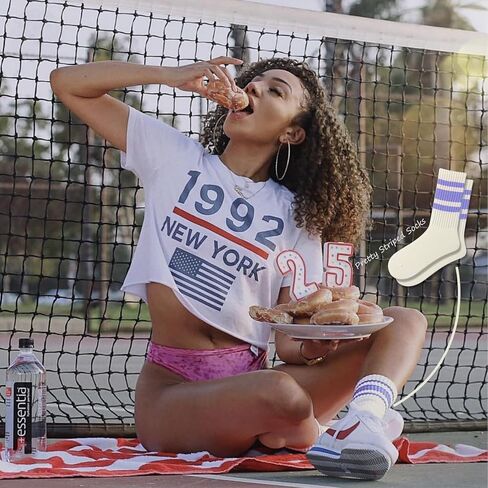 Fun Novelty Striped Retro Crew Socks For Women Sporty Calf Casual Cotton Socks Women in Kuwait