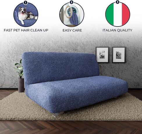 PAULATO BY GA.I.CO. Futon Cover - Armless Couch Cover Sofa Bed Slipcover Without Armrest - Soft Fabric Cover - 1-Piece Form Fit Stretch Futon Cover for Kid Pet - Microfibra Collection - Crisp White in Kuwait