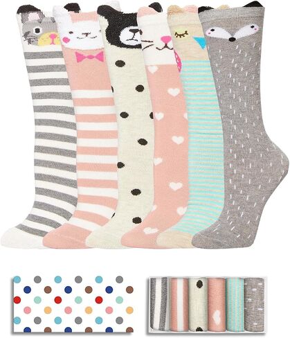 TRENSOM Funny Animal Socks for Girls - Cute Cat Bear Panda Fox Socks for Kids, Funny Crazy Girl Socks 6 PACK in Saudi Arabia