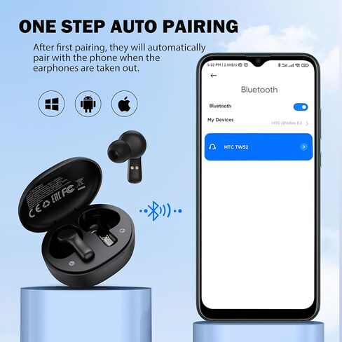 HTC True Wireless Earbuds 1 Bluetooth 5.1 with USB-C Charging Case, 32-Hour Playtime, Built-in Microphone with ENC, Touch Control Wireless Earbuds in Kuwait