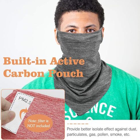 MoKo Scarf Mask Bandana with Ear Loops 3 Pack, Neck Gaiter Balaclava with Filter Pocket UV Sun Protection Face Mask for Dust Wind Motorcycle Cycle Bandana Headband for Women Men, Black in Kuwait