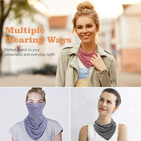 MoKo Scarf Mask Bandana with Ear Loops 3 Pack, Neck Gaiter Balaclava with Filter Pocket UV Sun Protection Face Mask for Dust Wind Motorcycle Cycle Bandana Headband for Women Men, Black in Kuwait