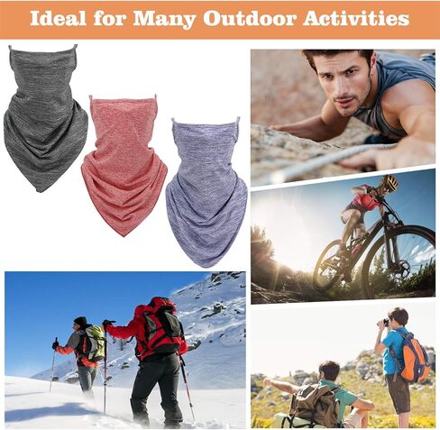 MoKo Scarf Mask Bandana with Ear Loops 3 Pack, Neck Gaiter Balaclava with Filter Pocket UV Sun Protection Face Mask for Dust Wind Motorcycle Cycle Bandana Headband for Women Men, Black in Kuwait