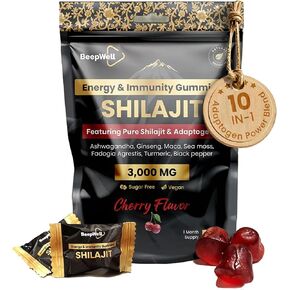 Shilajit Gummies – High Potency Gummies for Overall Wellness, Sugar Free Vegan Gummies- 100% Natural and Organic - 3000mg - 60 Gummies - Cherry Flavored