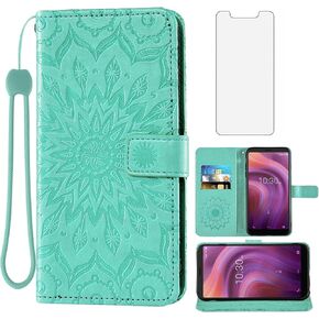 حافظة هاتف لـ Alcatel 3V 2019 حافظات محفظة مع واقي شاشة من الزجاج المقسى، جلد عباد الشمس، غطاء قلاب نحيف، حامل بطاقة حامل ملحقات الخلية Alcatel3V Acatel 3 V V3 19 5032W للنساء ذهبي وردي in Saudi Arabia
