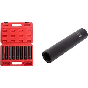 SUNEX TOOLS 2848, 1/2 Inch Drive Impact Socket Set, Extra Long Deep, 8-Piece, SAE, 1/2"-15/16", Cr-Mo Alloy Steel, Radius Corner Design, Dual Size Markings, Heavy Duty Storage Case