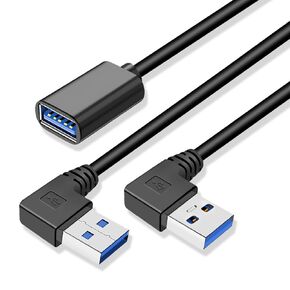UCEC 90 Degree USB 3.0 Extension Cable, Updated Short High Speed USB Cable Extender Adapter, Horizontal Left & Right Angle Male to Female for Monitor Printer Charging Cable Game Controller 2PCS